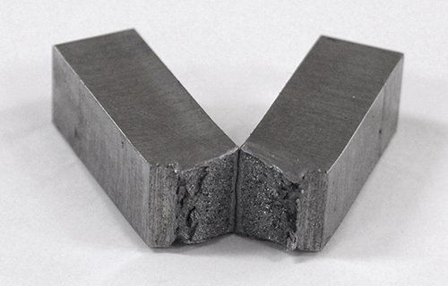 Image of brittle failure resulting from a Charpy Impact test.